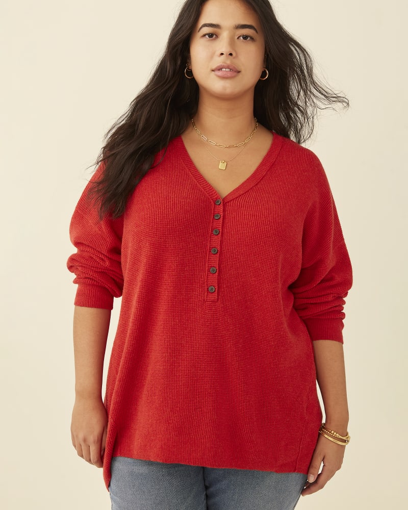 Plus size waffle knit henley sale
